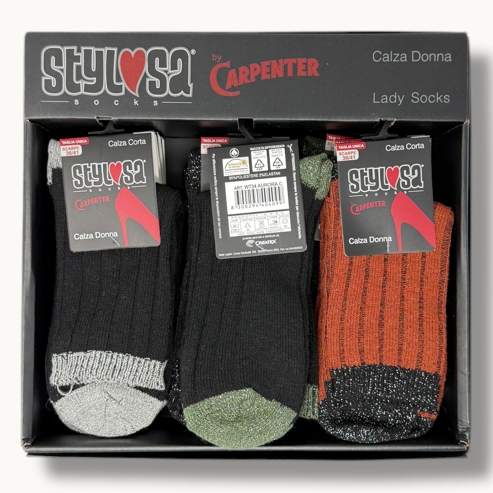 Stylosa - (4 Paia) Calza Corta A Costina In Cotone Inserto Lame' Art. W734