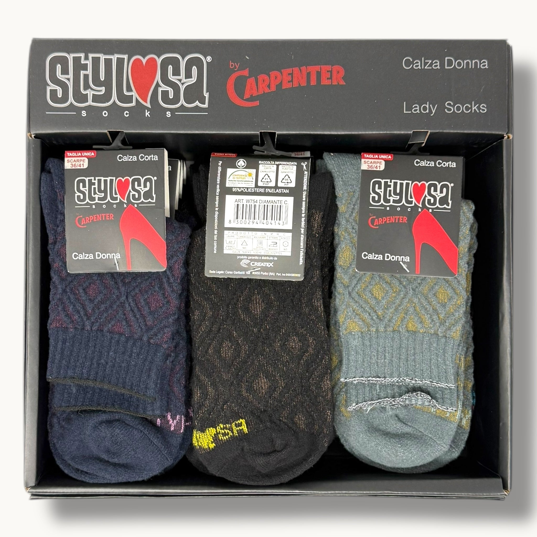 Stylosa - (4 Paia) Calza Corta Fantasia In Cotone Vari Colori Art. W754