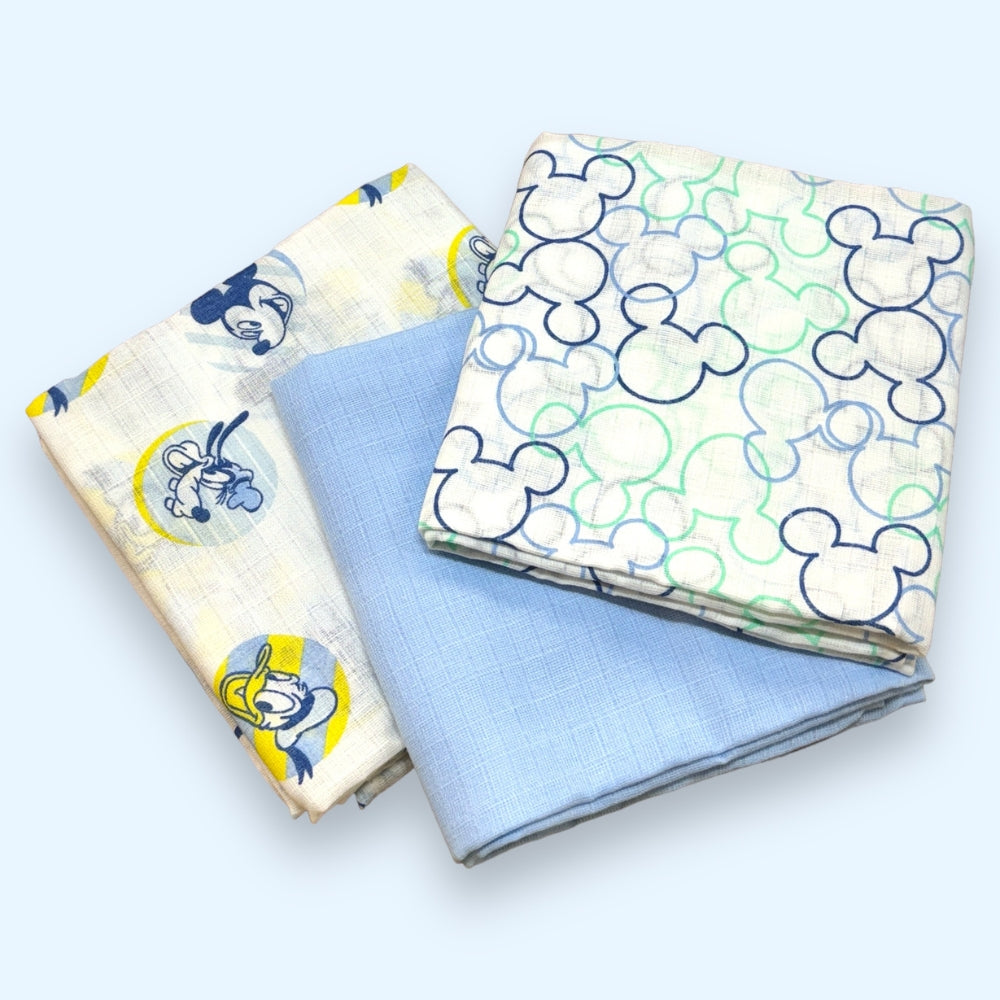 Disney - Set 3 Pezzi Quadrato Garza Stampato Multicolore In Puro Cotone  Art. Wx6103