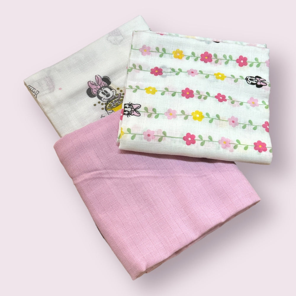 Disney - Set 3 Pezzi Quadrato Garza Stampato Multicolore In Puro Cotone  Art. Wx6104