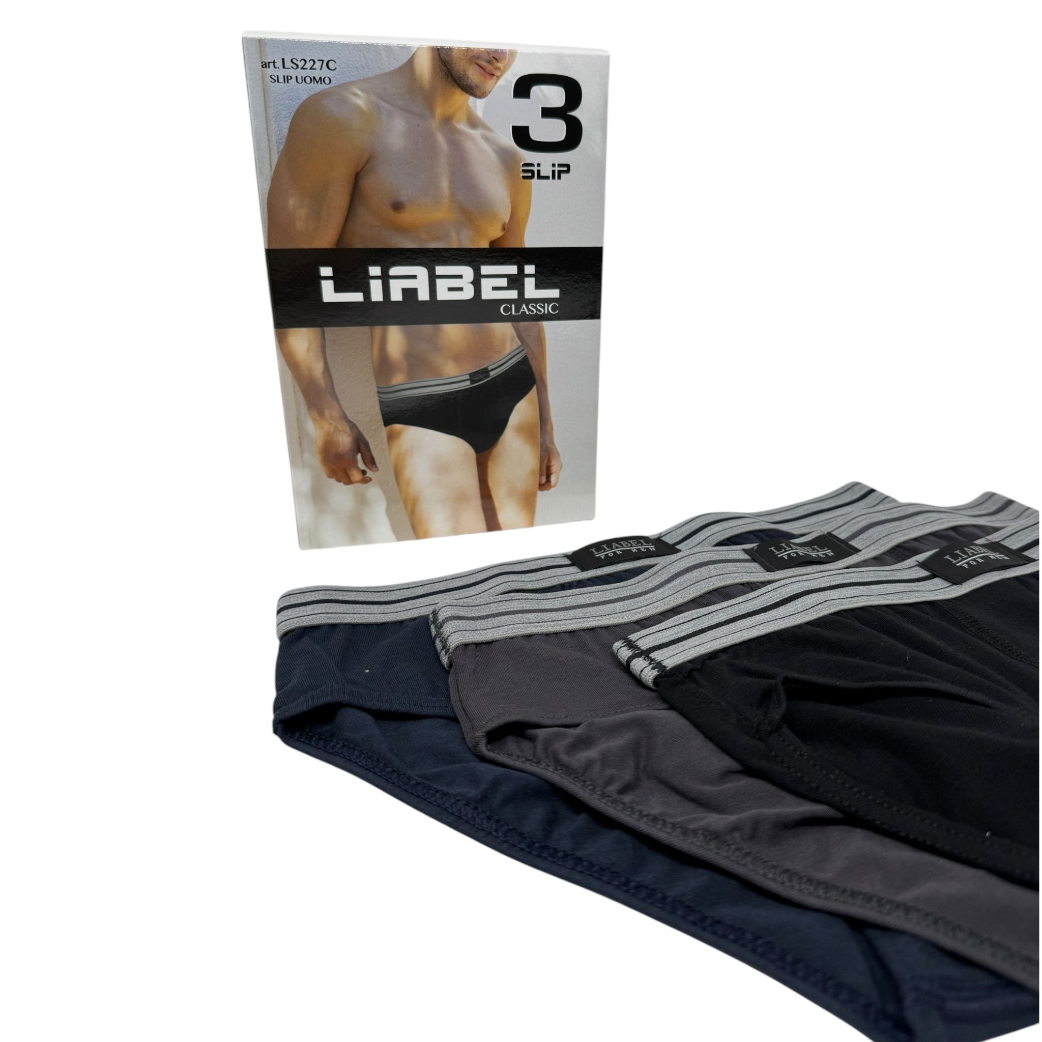 Liabel - Confezione Da 3 Slip Uomo Elasticizzato Elastico Esterno In Cotone Colori Assortiti Art. Ls227
