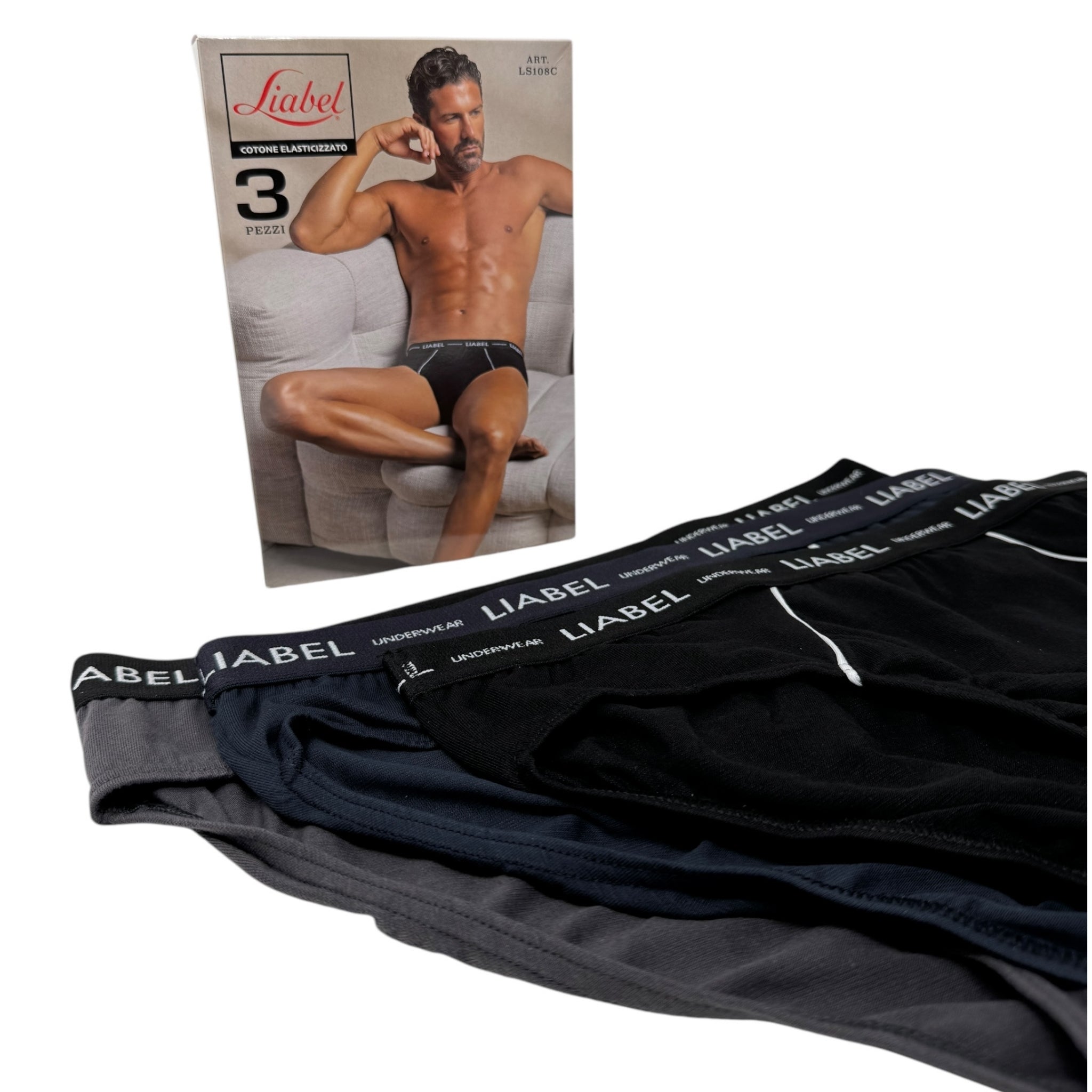 Liabel - Confezione Da 3 Slip Uomo Elasticizzato Elastico Esterno In Cotone Colori Assortiti Art. Ls108