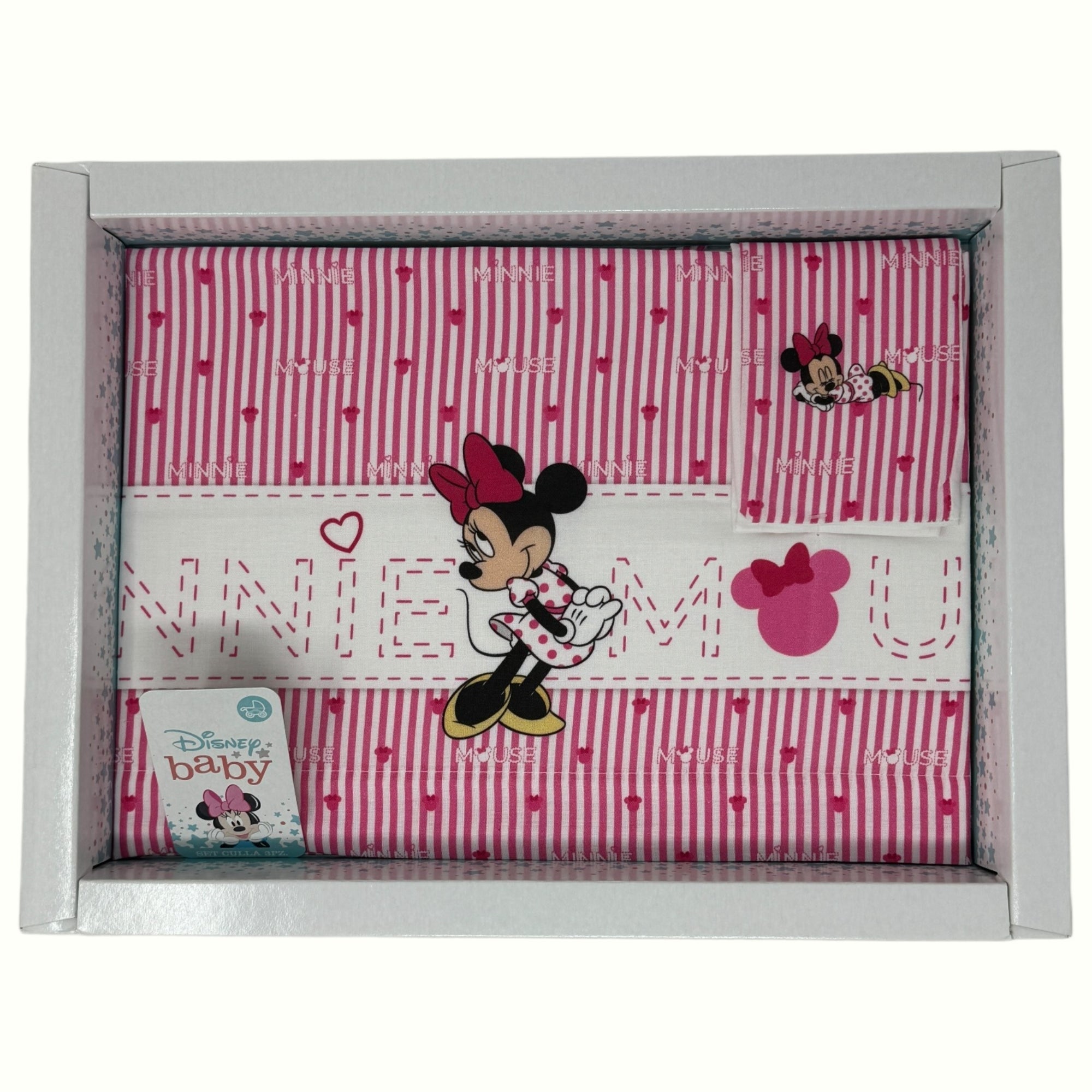 Disney Baby Completo Lenzuola 3 Pezzi Carrozzina Stampa Minnie Mouse 90x120  Art. Ec0332wd