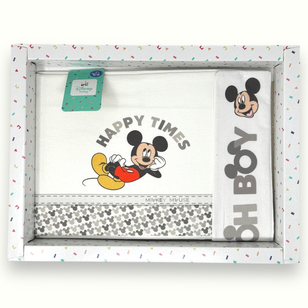 Disney - Completo Lenzuola 3 Pezzi Culla Stampa Mickey Mouse 90x120 Art. Ec0238wd