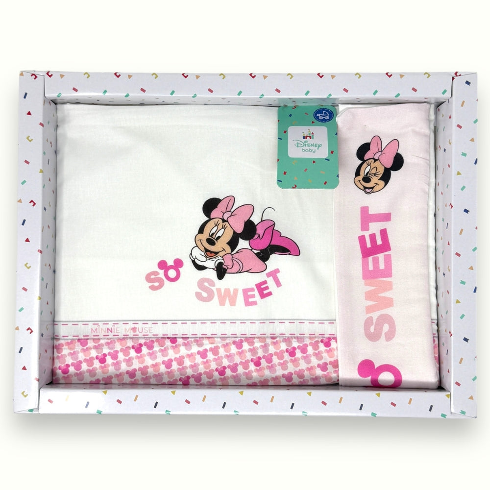 Disney - Completo Lenzuola 3 Pezzi Culla Stampa Minnie 90x120  Art. Ec0338