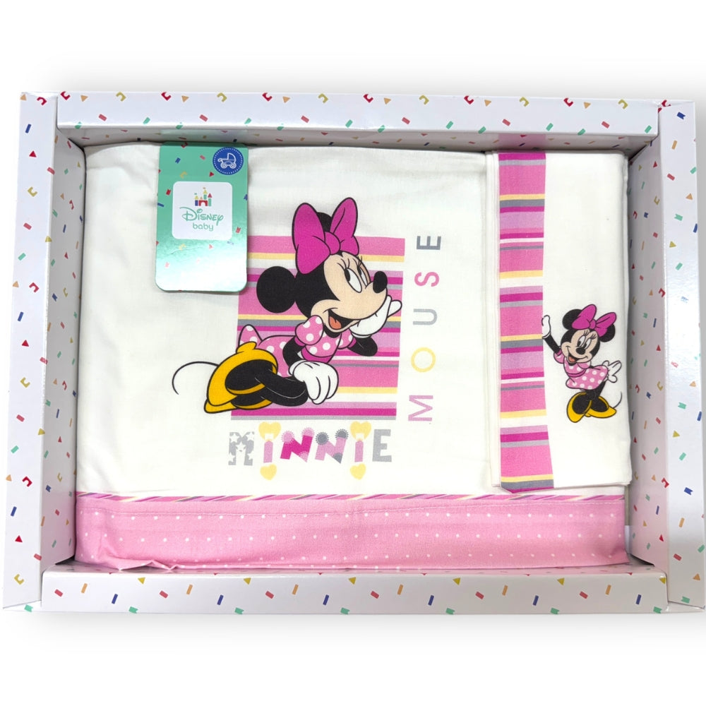 Disney - Completo Lenzuola 3 Pezzi Culla Stampa Minnie 90x120  Art. Ec0339