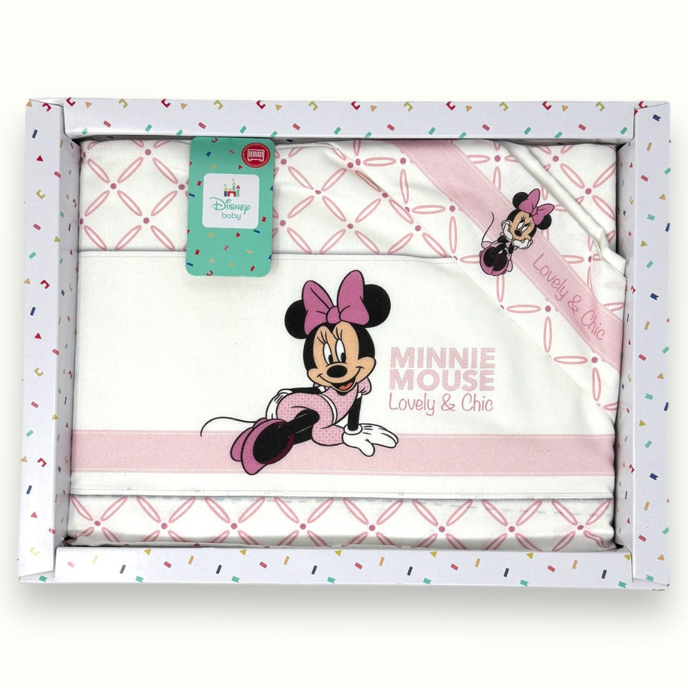 Disney - Completo Lenzuola 3 Pezzi Lettino Stampa Minnie 120x180  Art. El0340