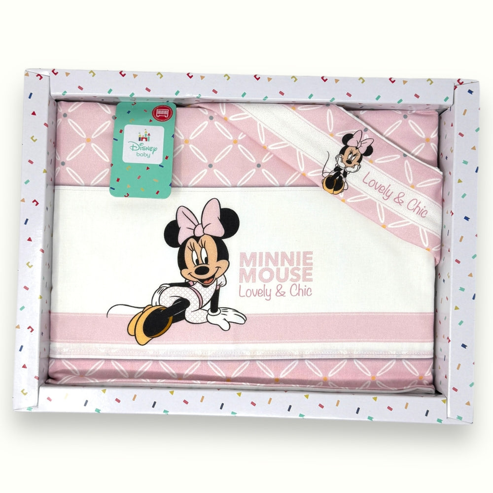 Disney - Completo Lenzuola 3 Pezzi Lettino Stampa Minnie 120x180  Art. El0340