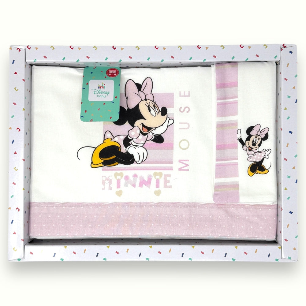 Disney - Completo Lenzuola 3 Pezzi Lettino Stampa Minnie 120x180  Art. El0339