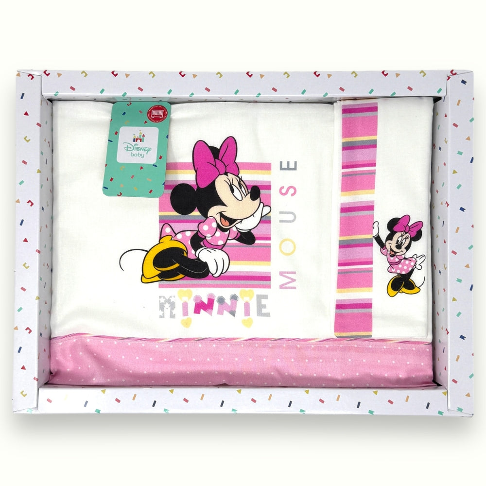 Disney - Completo Lenzuola 3 Pezzi Lettino Stampa Minnie 120x180  Art. El0339