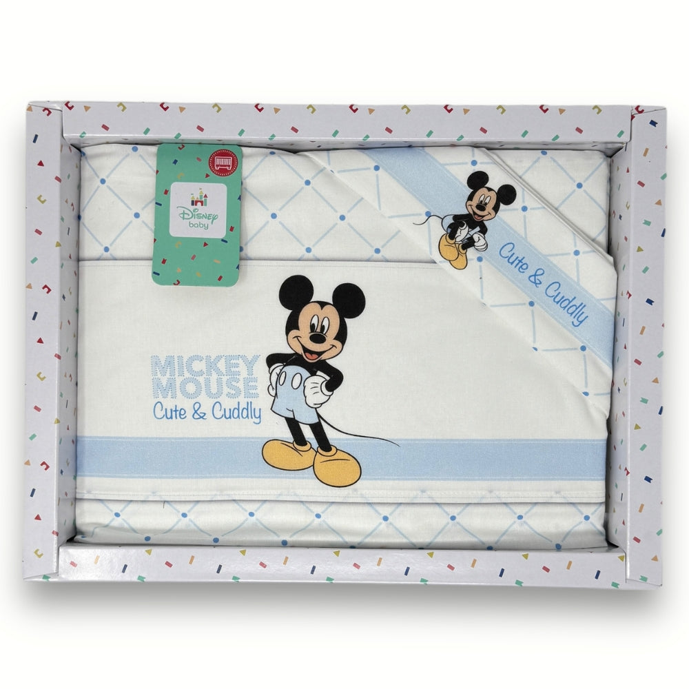 Disney - Completo Lenzuola 3 Pezzi Lettino Stampa Mickey Mouse 120x180  Art. El0240