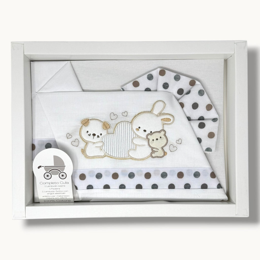 Ellepi Baby Bruco Completo Lenzuola 3 Pezzi Culla Bicolore Ricamato Art. Ec2166br