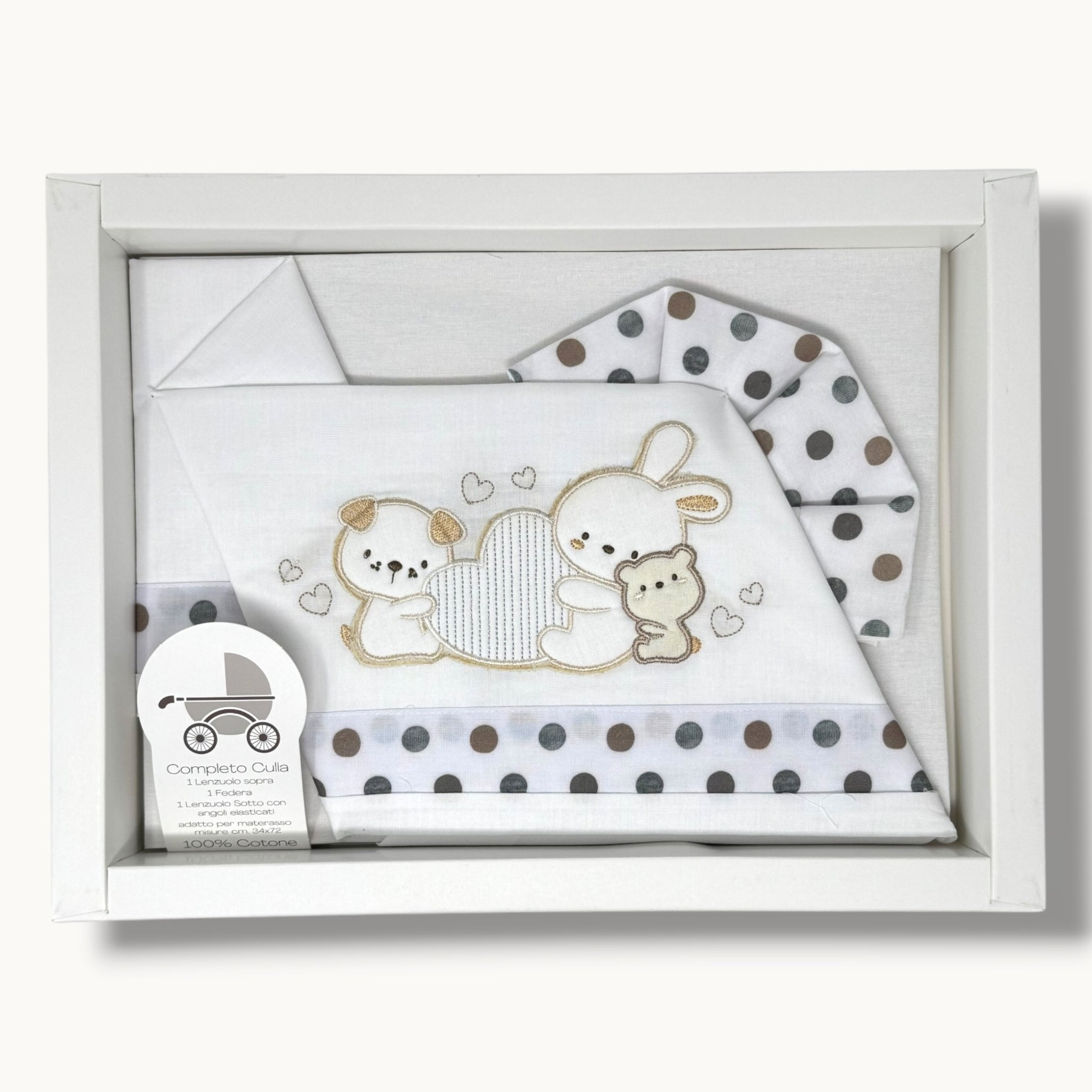 Ellepi Baby Bruco Completo Lenzuola 3 Pezzi Culla Bicolore Ricamato Art. Ec2166br