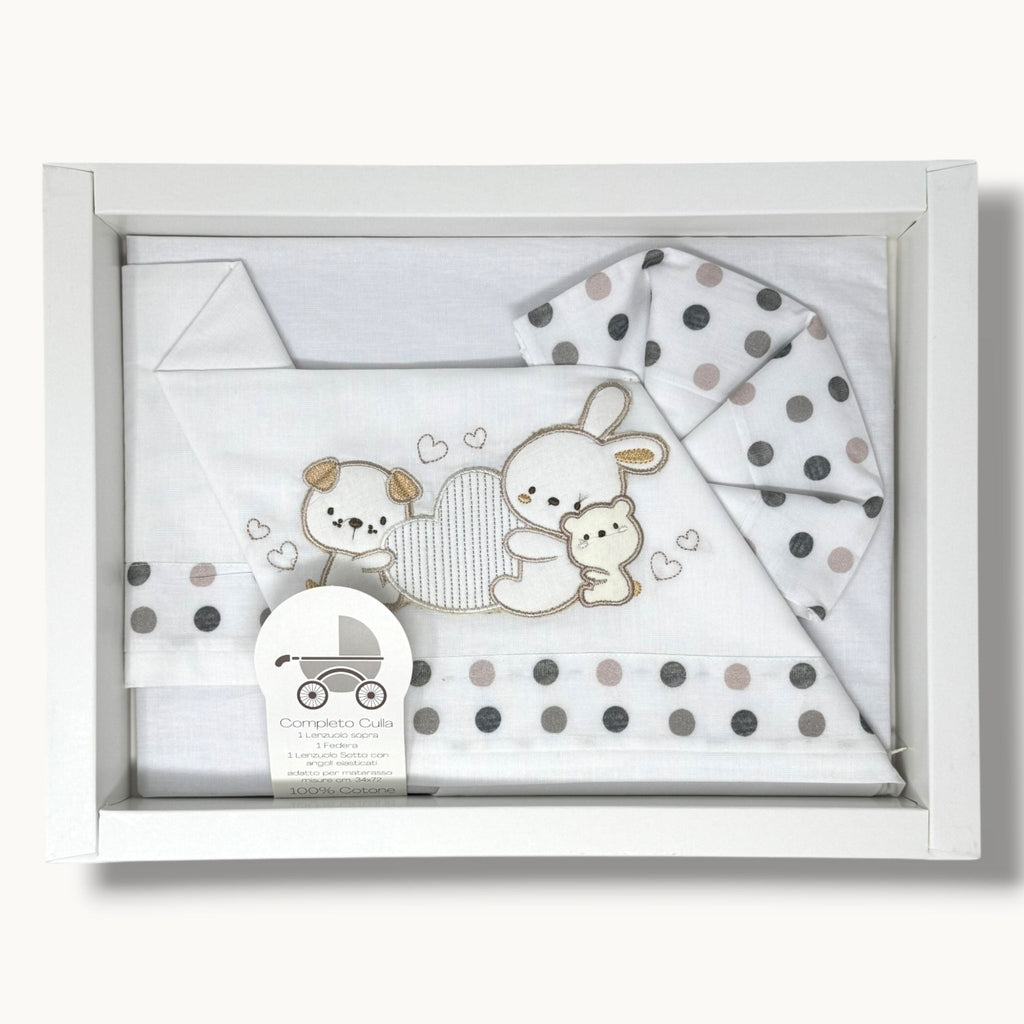 Ellepi Baby Bruco Completo Lenzuola 3 Pezzi Culla Bicolore Ricamato Art. Ec2166br