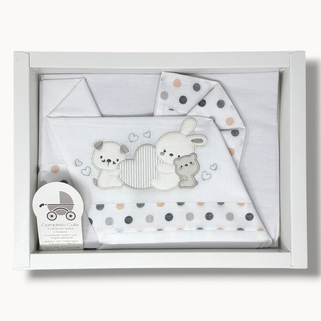 Ellepi Baby Bruco Completo Lenzuola 3 Pezzi Culla Bicolore Ricamato Art. Ec2166br