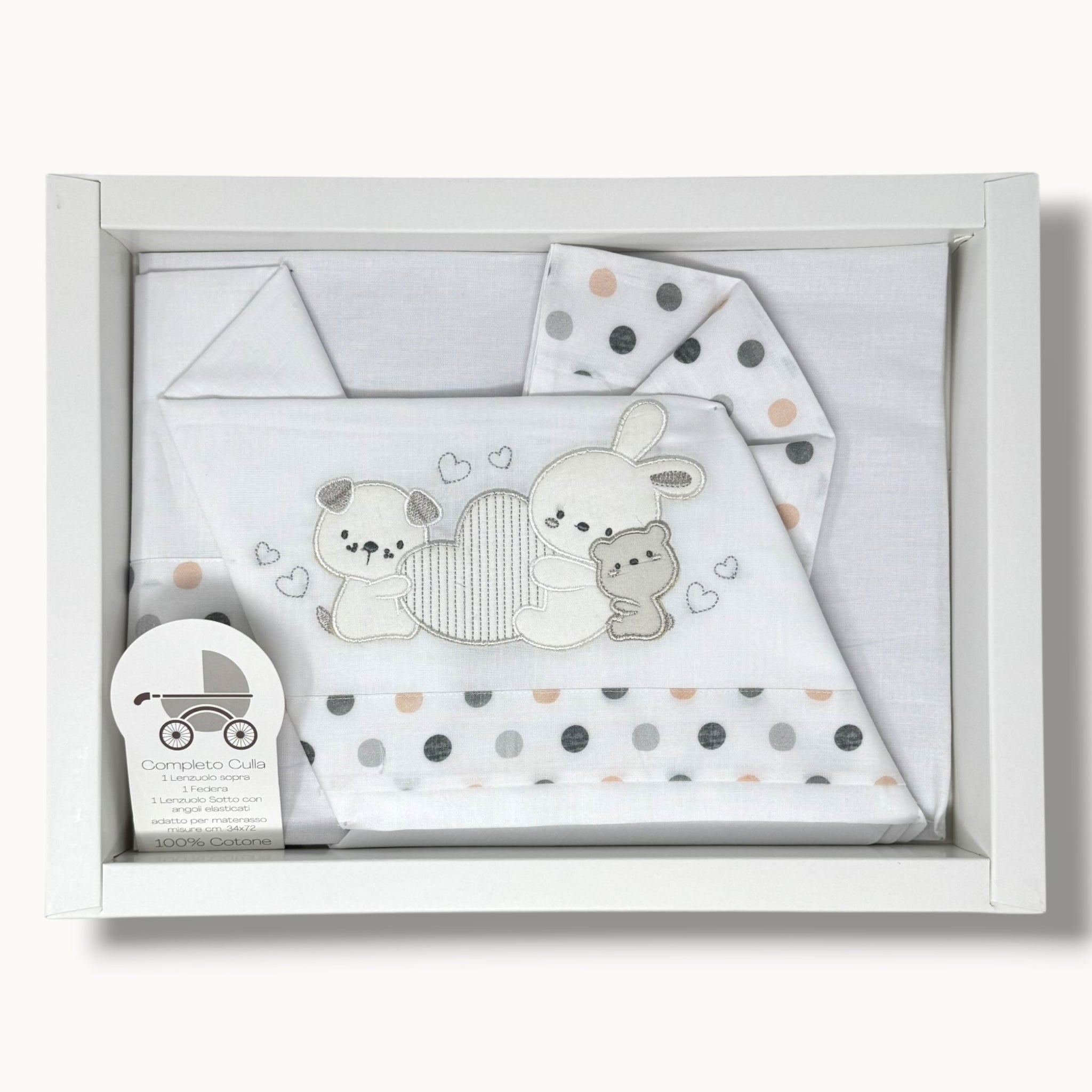 Ellepi Baby Bruco Completo Lenzuola 3 Pezzi Culla Bicolore Ricamato Art. Ec2166br