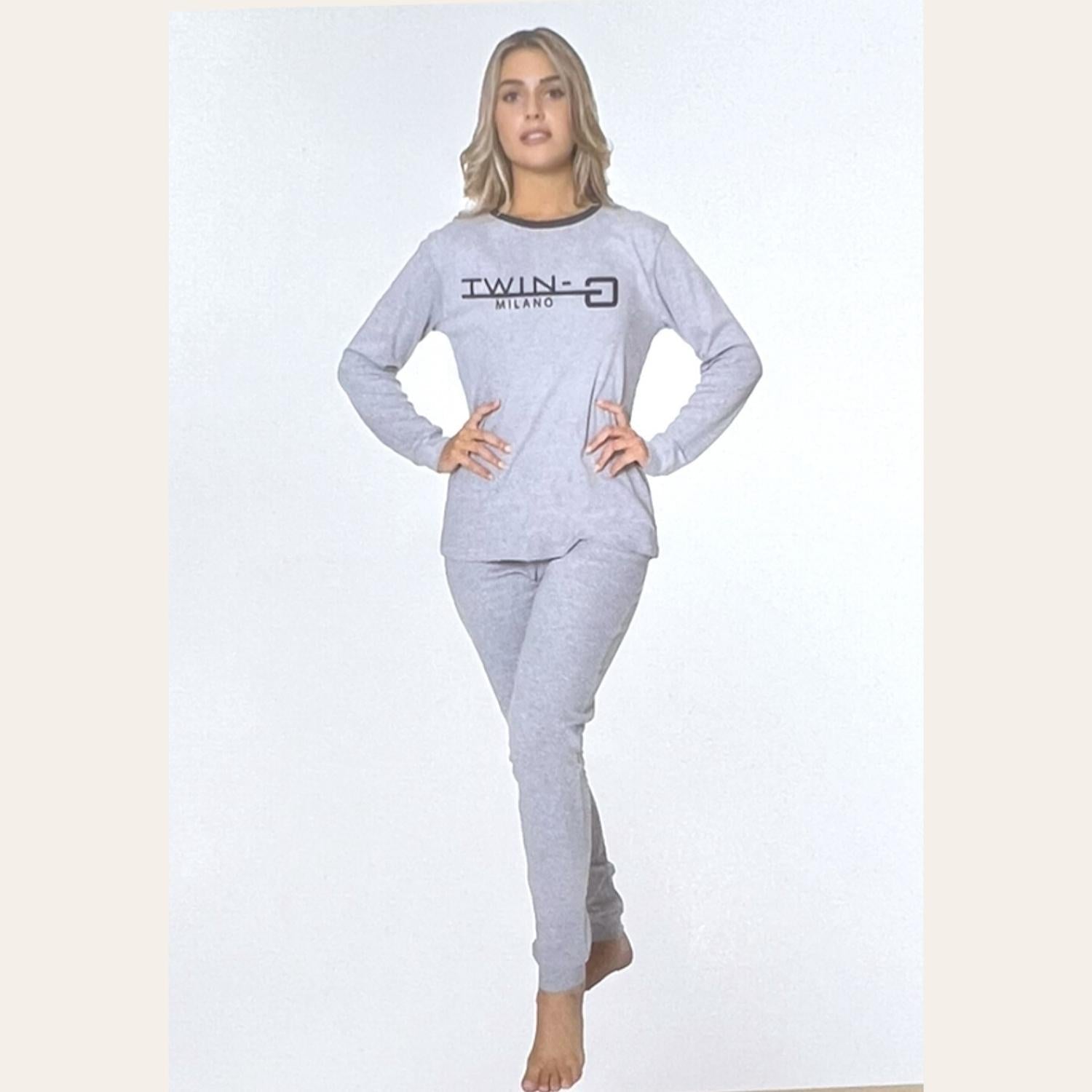 Twin-g Milano - Pigiama Donna Cotone Jersey Lungo Stampato Con Pantalone Leggings  Art. Pdjl01