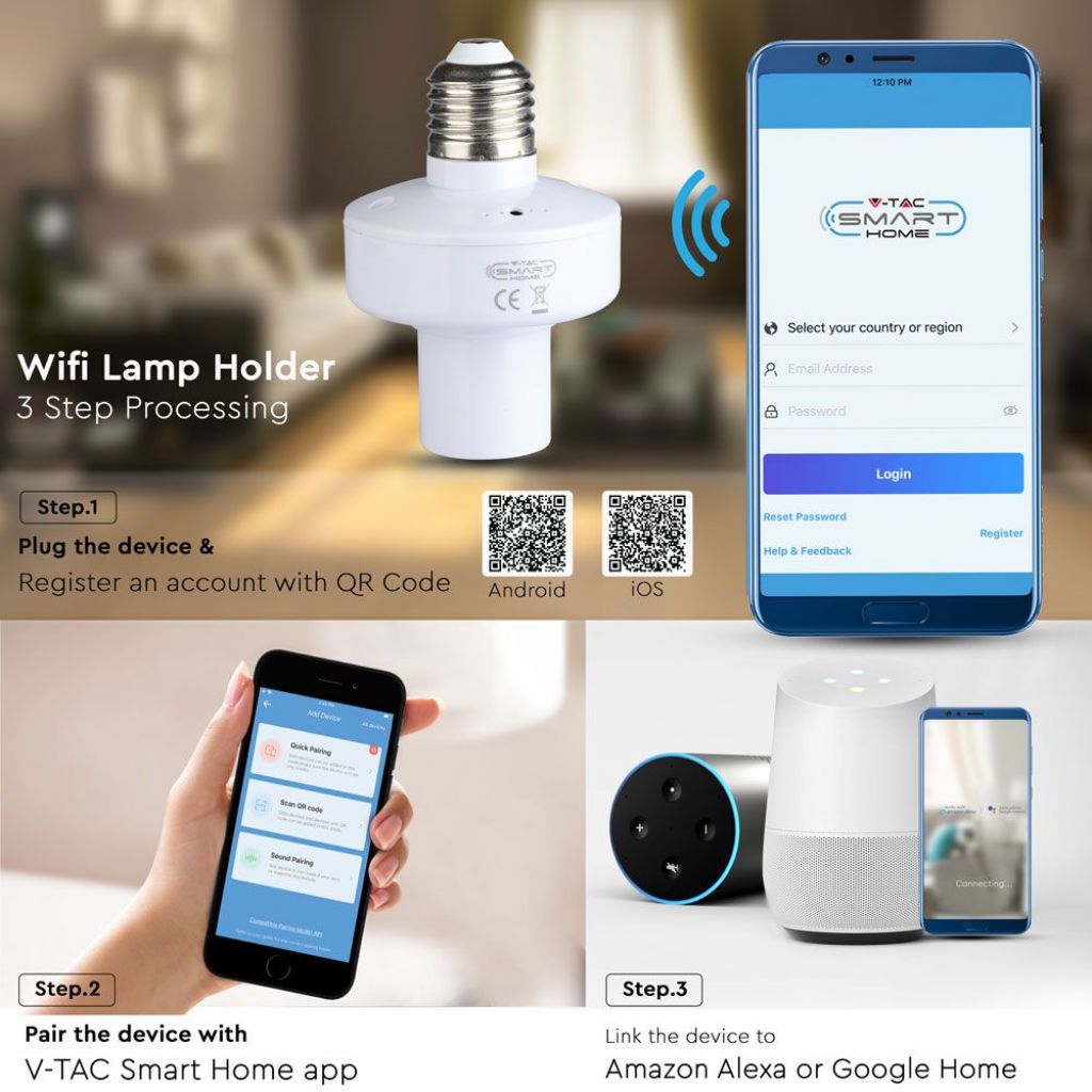 Portalampada Smart E27 Wi-Fi 20W Compatibile Google Home e Alexa