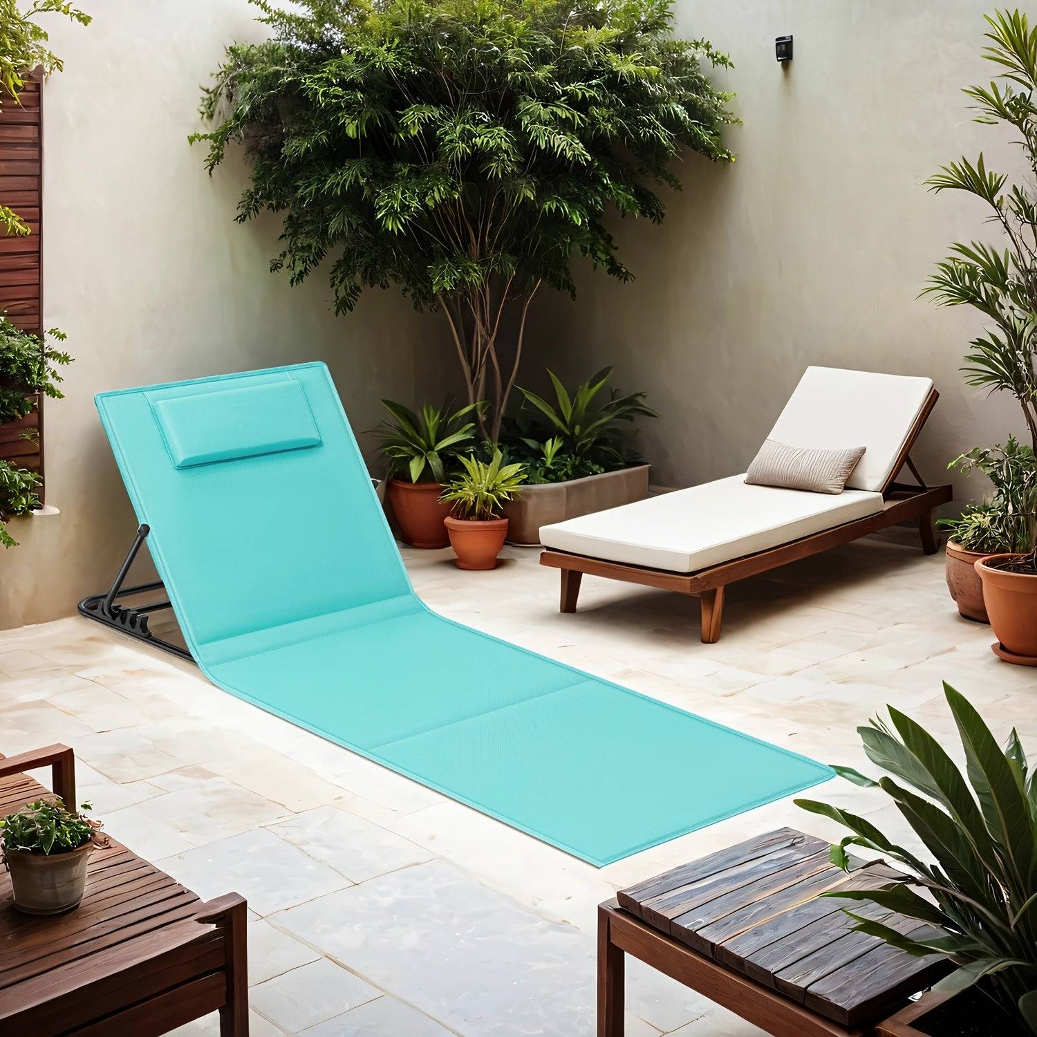 SONGMICS Sdraio Pieghevole Spiaggia Reclinabile 158x55cm Leggera Portatile Campeggio Giardino Piscina