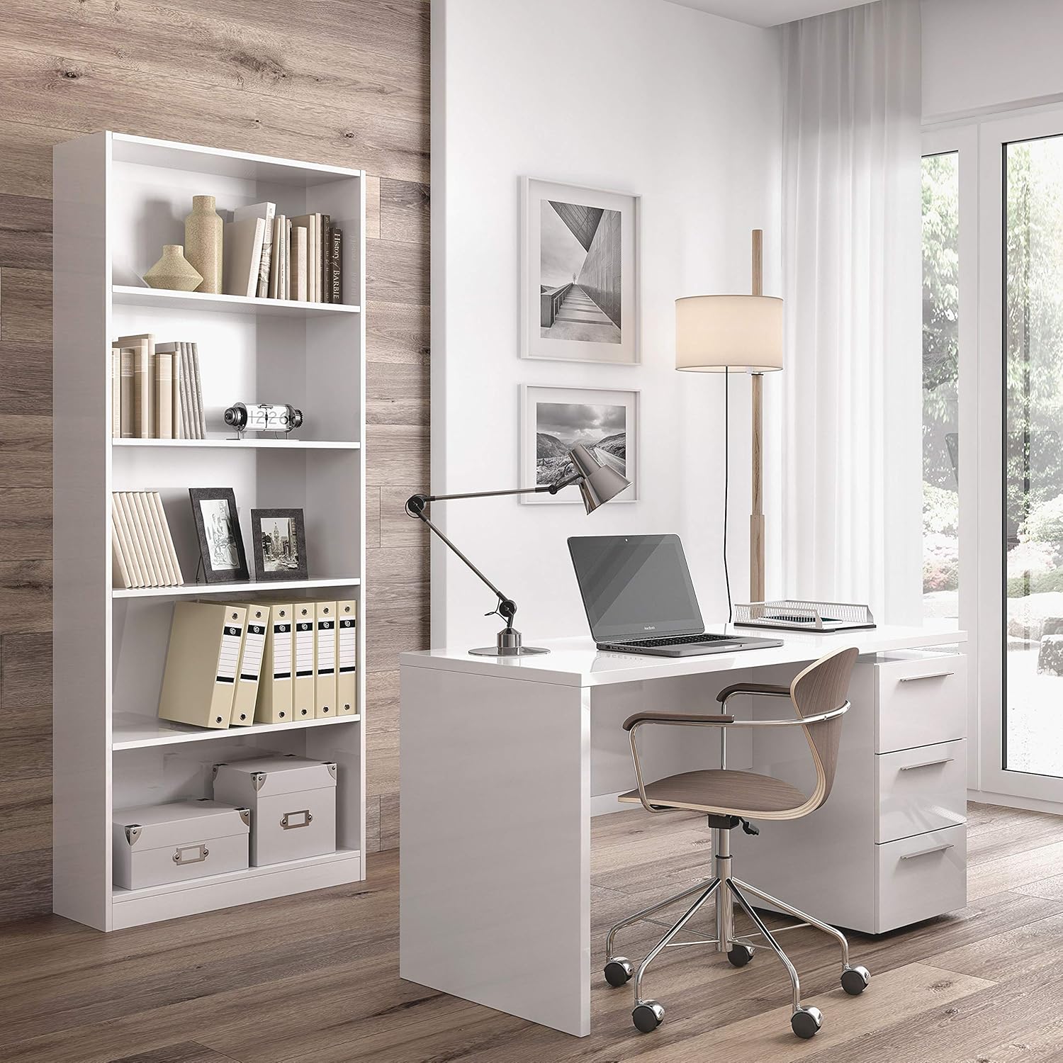 Scrivania 3 cassetti bianco lucido 138x60x74 cm