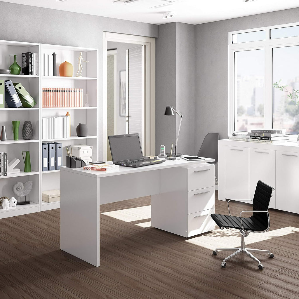 Scrivania 3 cassetti bianco lucido 138x60x74 cm