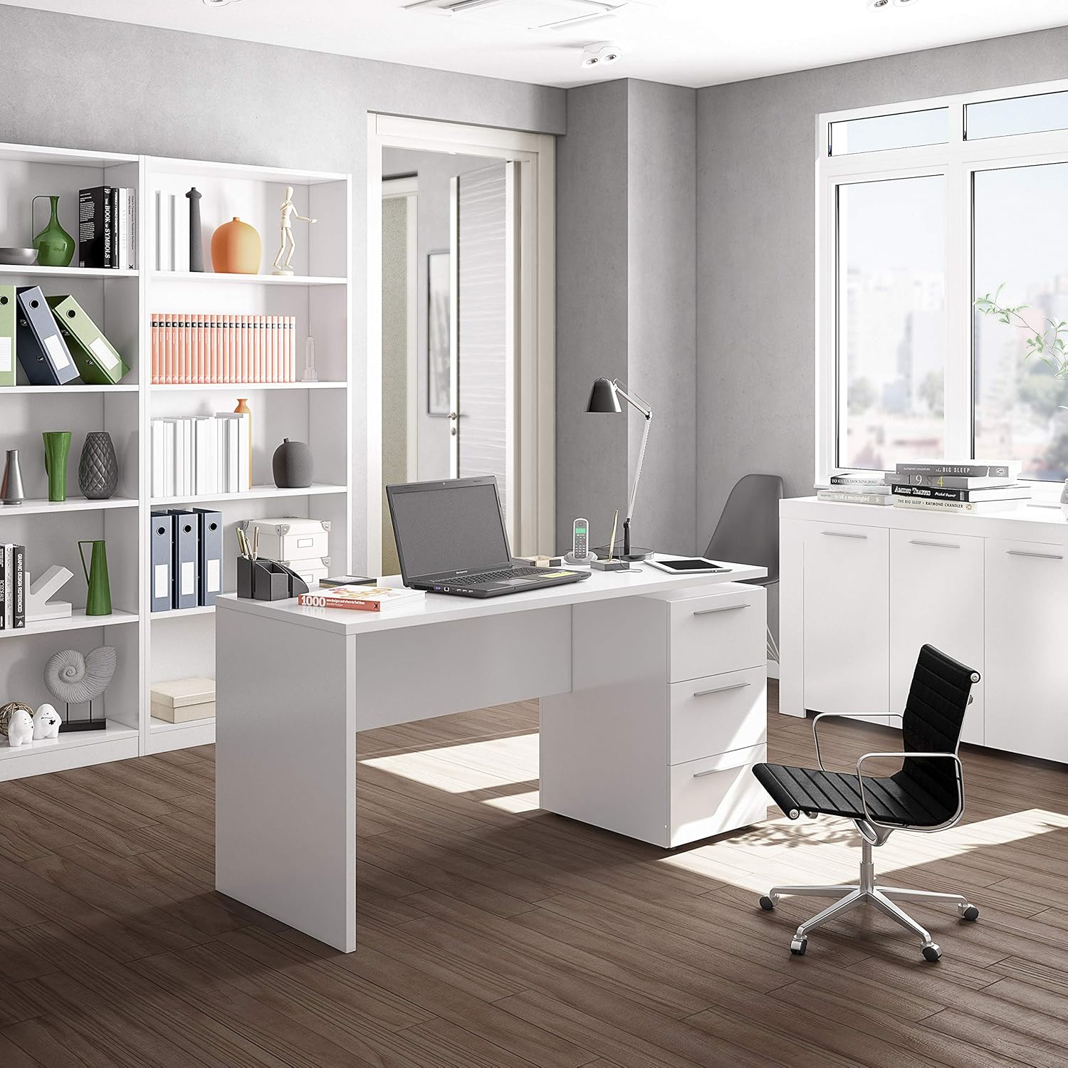 Scrivania 3 cassetti bianco lucido 138x60x74 cm