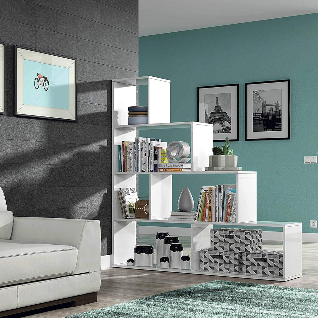Libreria bianca lucida 145x29x145 cm - Moderna con 6 vani capienti
