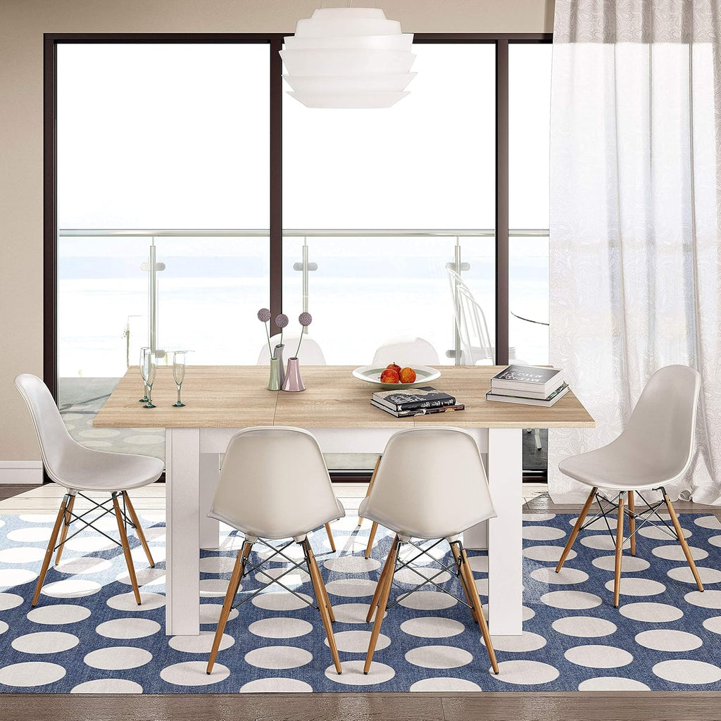 Tavolo allungabile bianco lucido 90x140/190 cm - Prolunga centrale e stile nordico