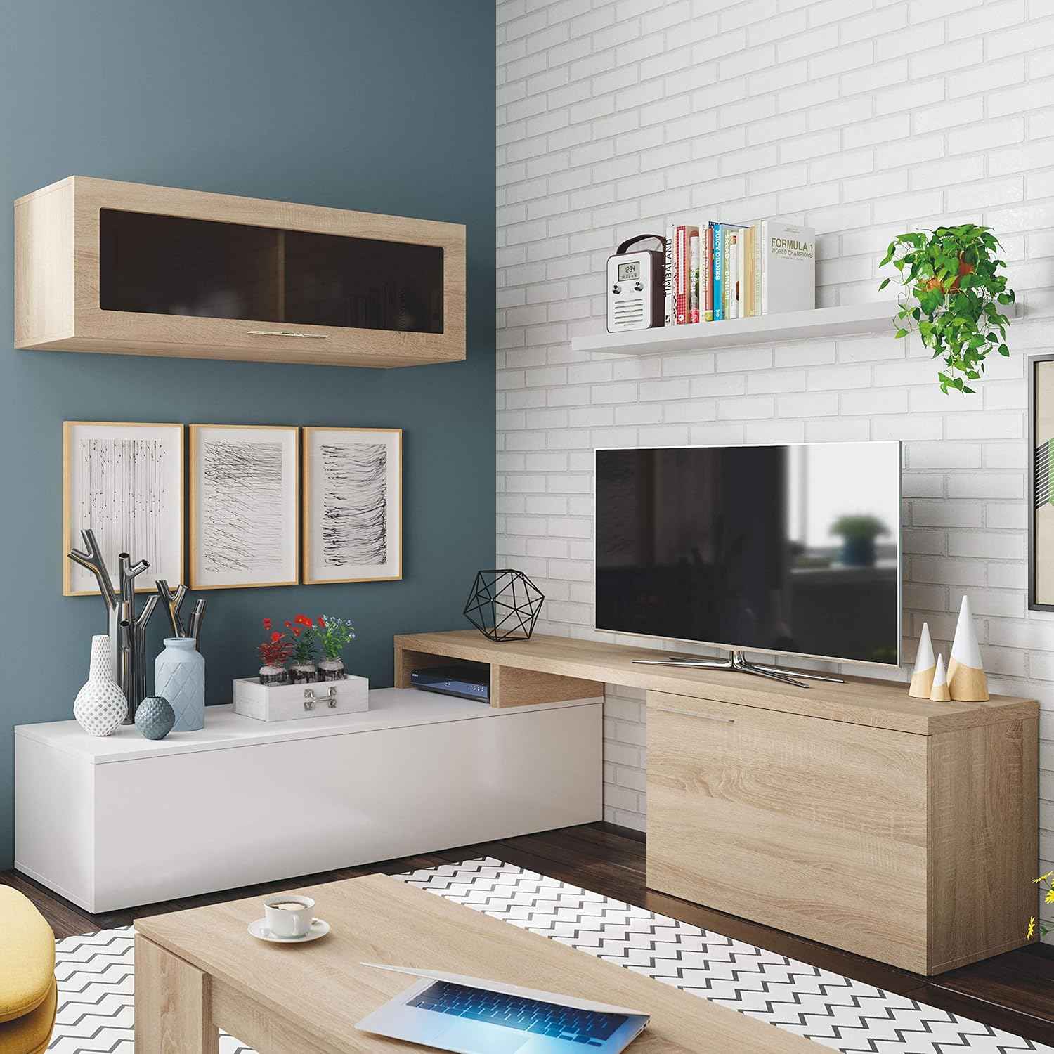 Mobile soggiorno Nexus - Canadian/bianco, base TV e pensile
