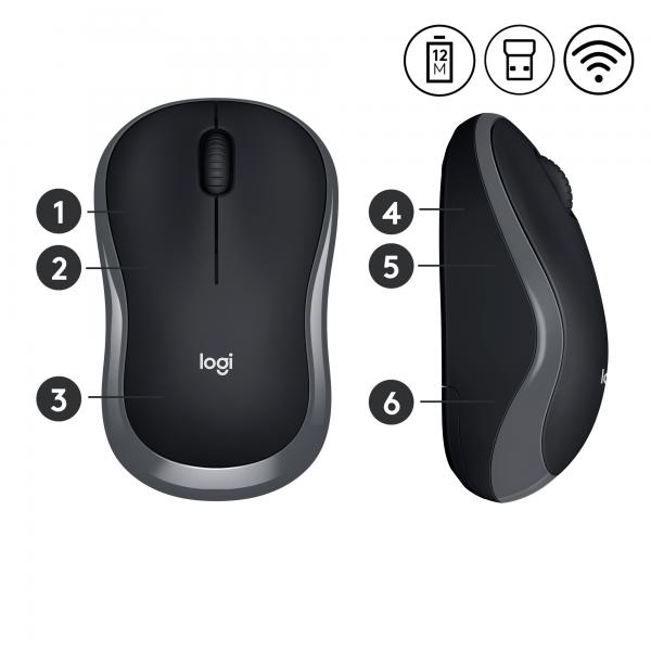 Logitech M185 Compact Wireless Mouse - Black/Grey [910-002238]