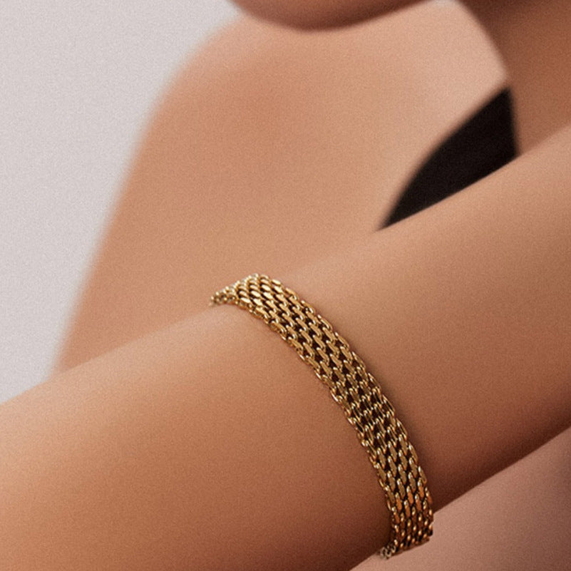 Bracciale da donna con catena, stile business casual, in metallo dorato e argentato