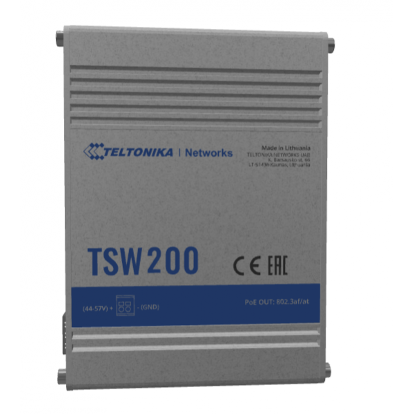 Teltonika - TSW200 Switch 8 porte PoE+ unmanaged con 2 porte SFP, 240W di power budget (without Din Rail) [TSW2000000B0]
