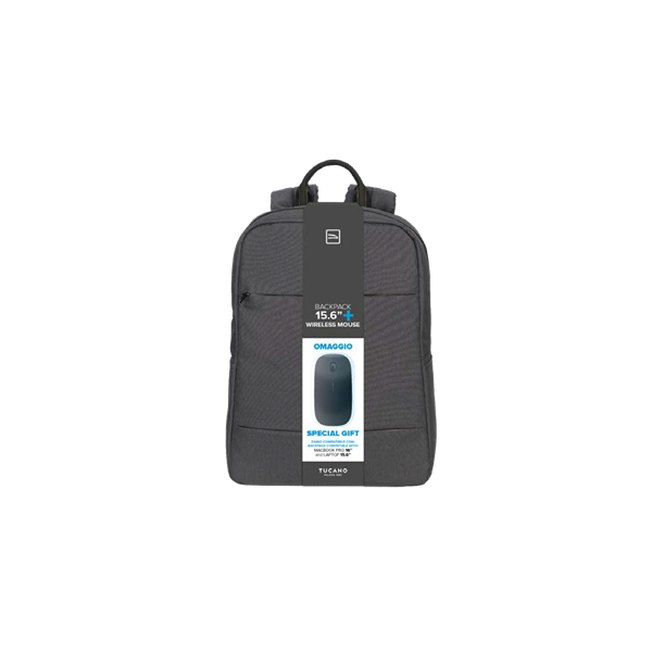 TUCANO ZAINO + MOUSE WIRELESS BUNDLE,PER LAPTOP FINO 15,6,CON TASCA FRONTALE E LATERALI [BU-TL-BKBTK-WM-BK]