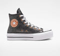 Converse sneakers alta da donna con zeppa Chuck Taylor All Star Lift Platform Metallico Glitter A01301C nero-rame-bianco