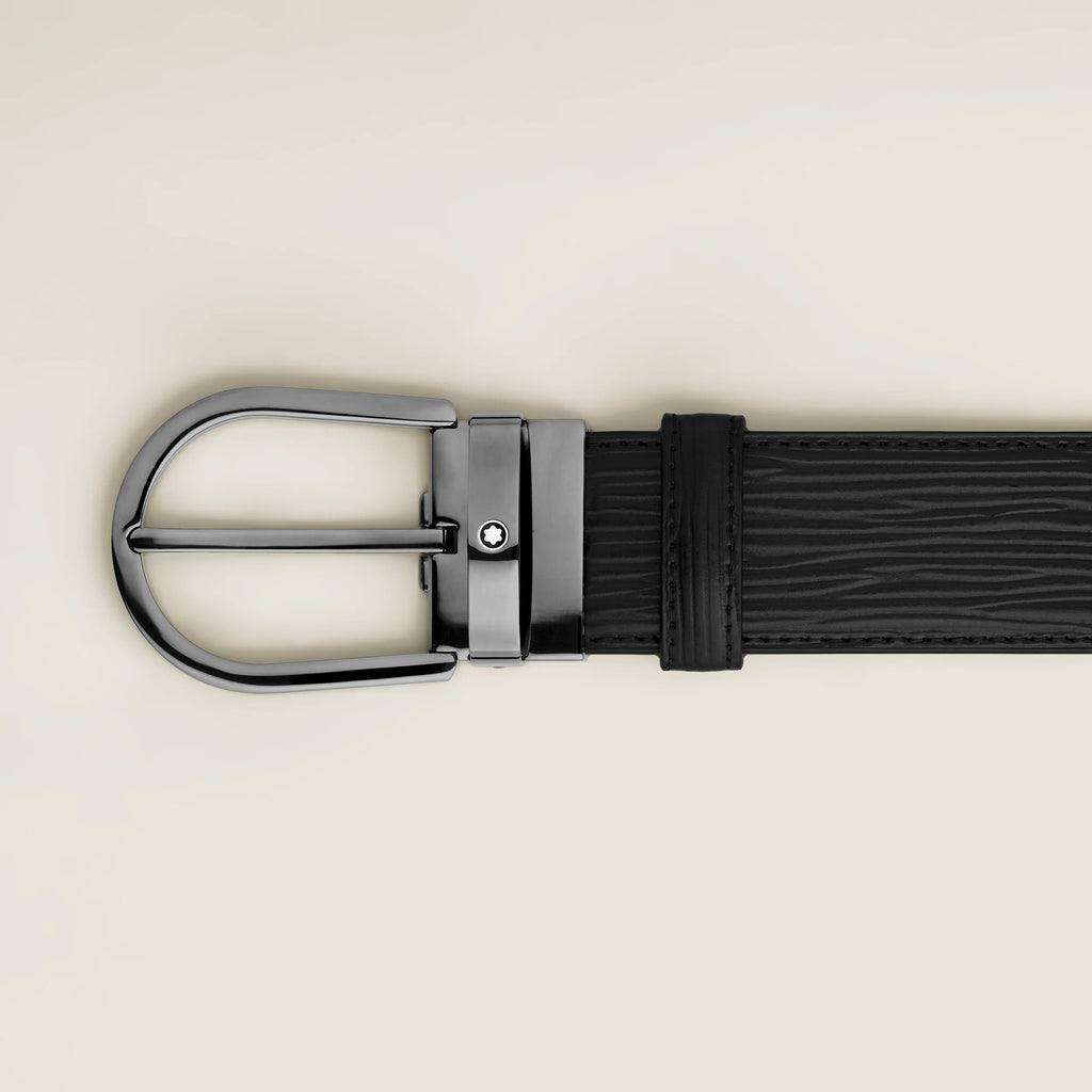 Montblanc cintura da 35 mm pelle nera con fibbia a ferro di cavallo 199641