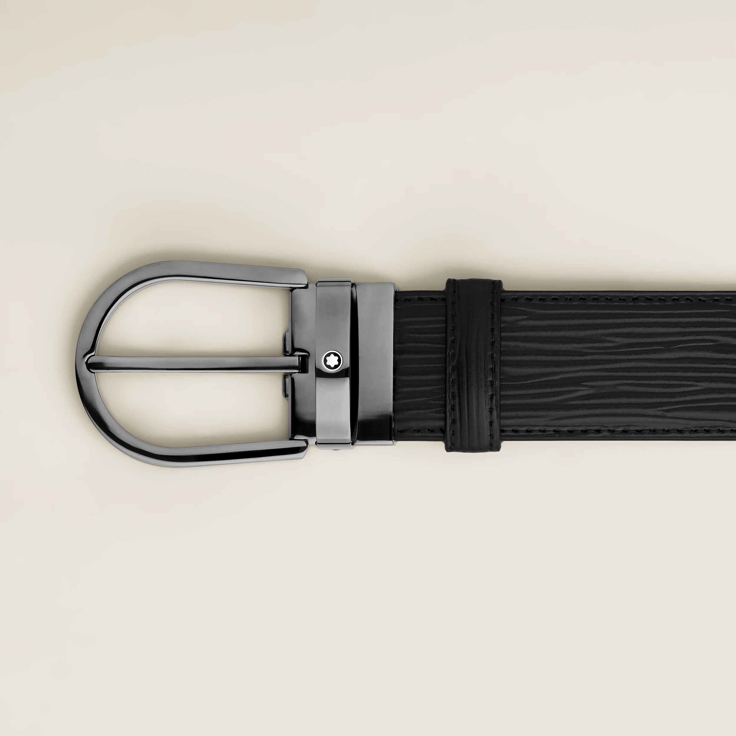 Montblanc cintura da 35 mm pelle nera con fibbia a ferro di cavallo 199641