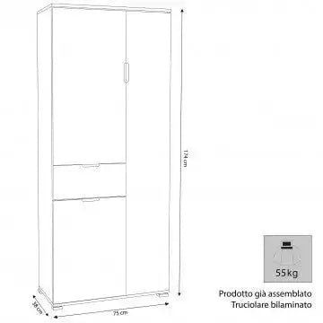 Armadio Color Naturale con 3 Ante e 1 Cassetto, cm 75x38x174