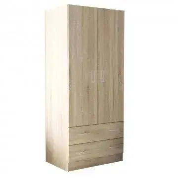Armadio Quercia Chiaro con 2 Ante e Due Cassetti POP, cm 80x52x180