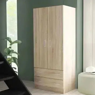 Armadio Quercia Chiaro con 2 Ante e Due Cassetti POP, cm 80x52x180