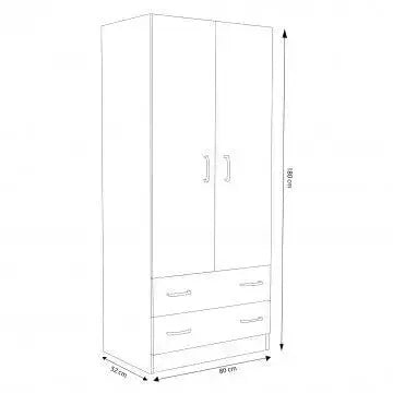 Armadio Quercia Chiaro con 2 Ante e Due Cassetti POP, cm 80x52x180