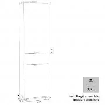 Armadio Rovere Grigio con 2 Ante e 1 Cassetto, cm 45x38x174