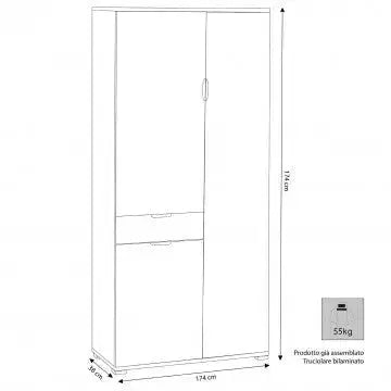 Armadio Rovere Grigio con 3 Ante e 1 Cassetto, cm 75x38x174
