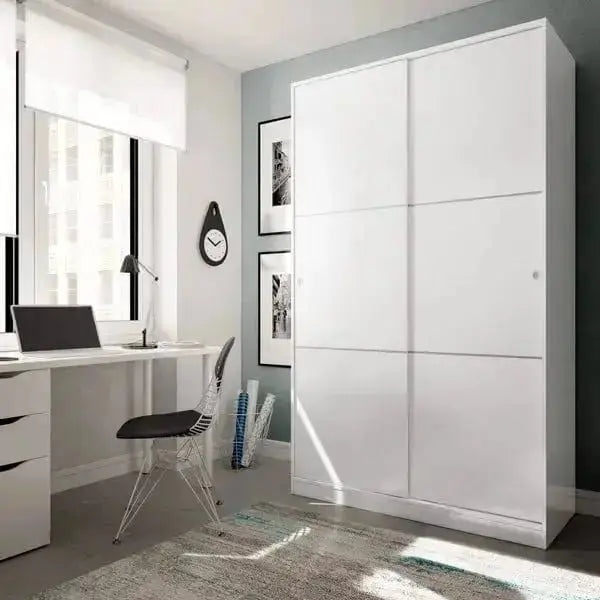 Armadio scorrevole 120x50x200h bianco lucido - 2 ante e 5 ripiani interni