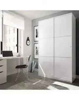 Armadio scorrevole 120x50x200h bianco lucido - 2 ante e 5 ripiani interni