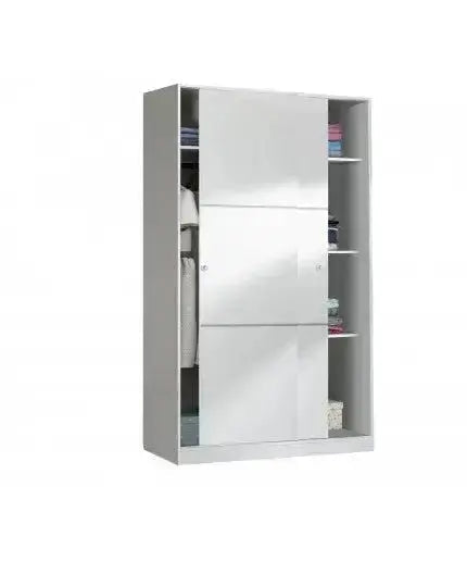 Armadio scorrevole 120x50x200h bianco lucido - 2 ante e 5 ripiani interni