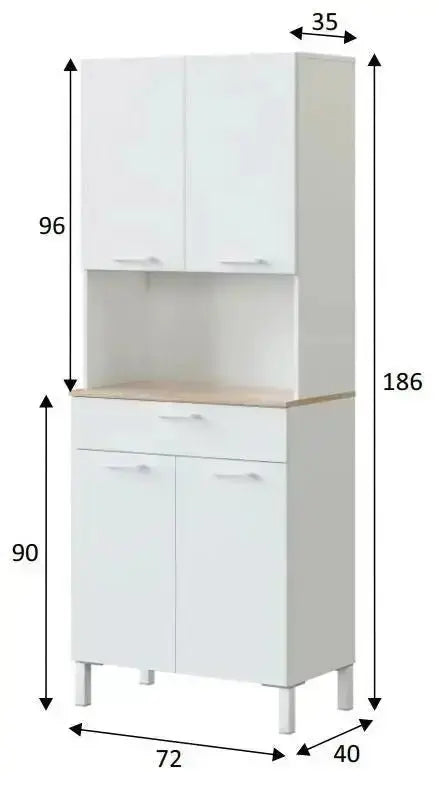Armadio da cucina moderno in bianco e rovere con 4 ante e 1 cassetto