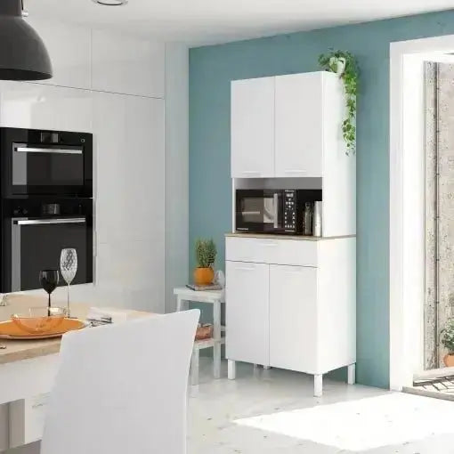 Armadio da cucina moderno in bianco e rovere con 4 ante e 1 cassetto