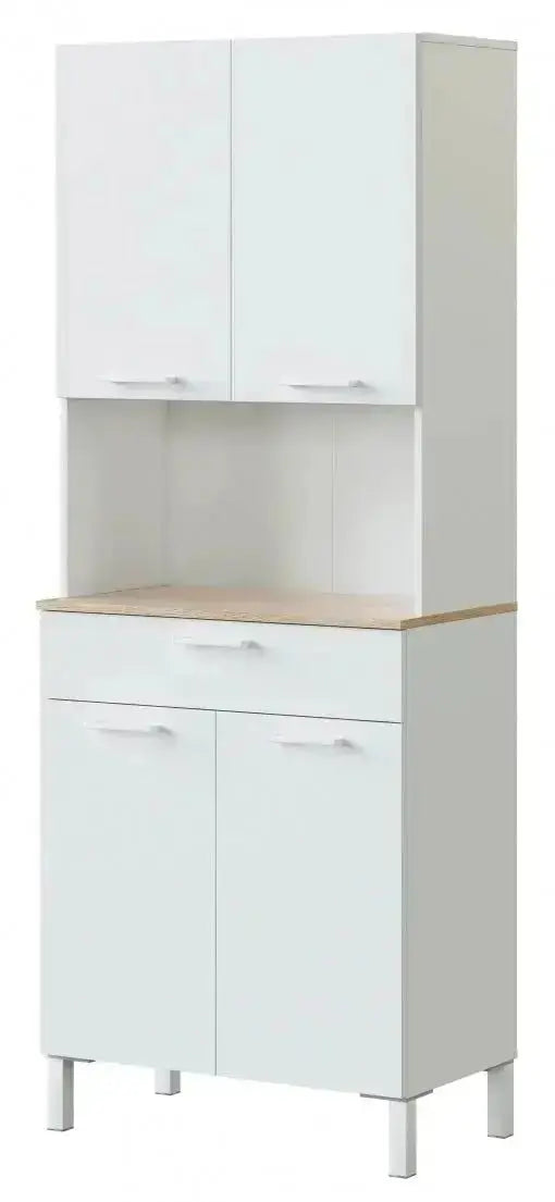 Armadio da cucina moderno in bianco e rovere con 4 ante e 1 cassetto