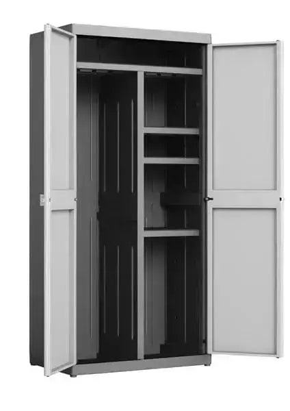 Armadio in Resina Alto con Vano Portascope e Ripiani Regolabili, Bitono Grigio - 89x54x182 cm