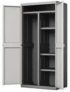 Armadio in Resina Alto con Vano Portascope e Ripiani Regolabili, Bitono Grigio - 89x54x182 cm